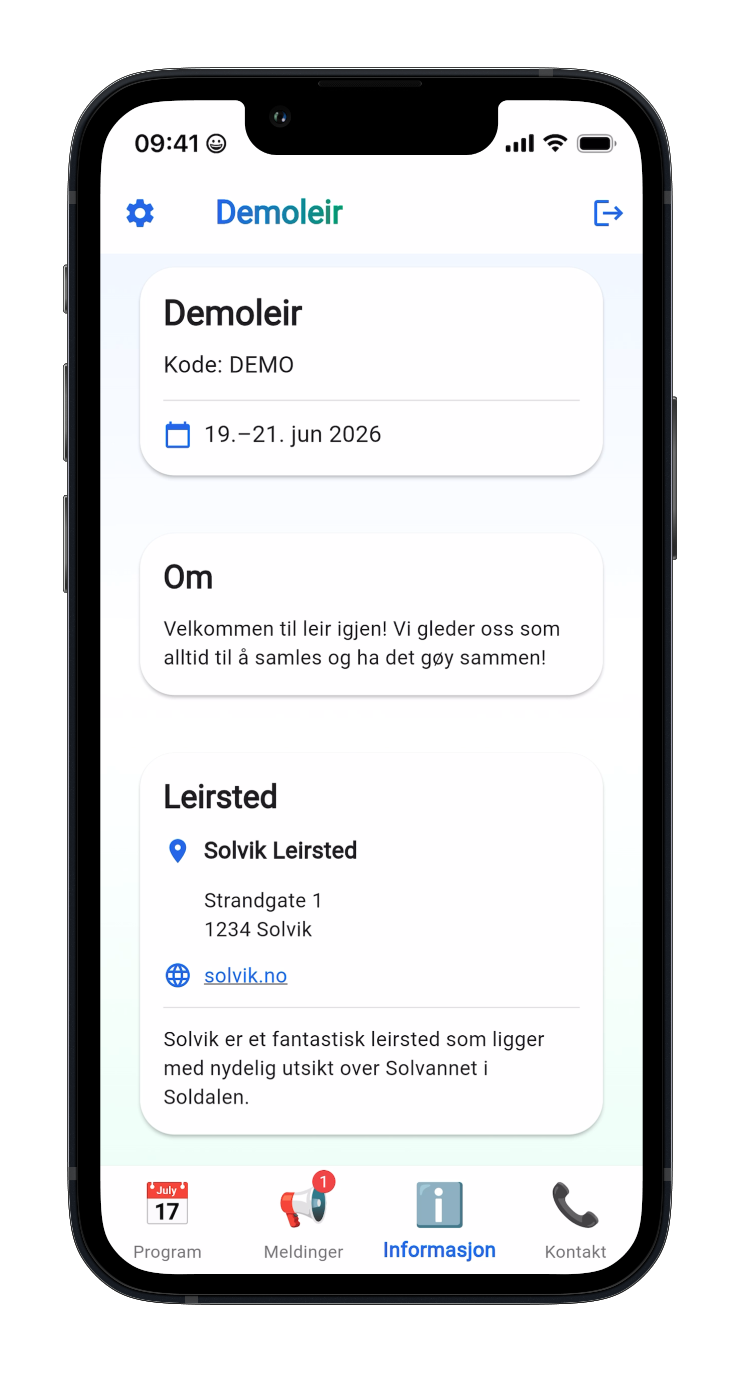 Leirinfo app - leirinformasjon